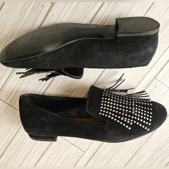 Zara Suede Loafers with Silver Studded Fringe Women's Size 6.5 / 37 - Picture 9 of 11